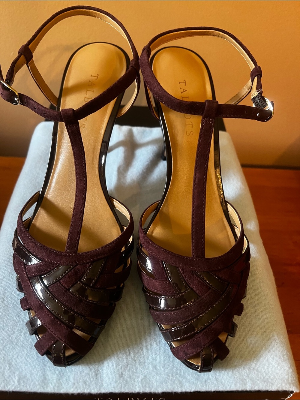 Talbots Burgundy Suede & Patent T-Strap Heels